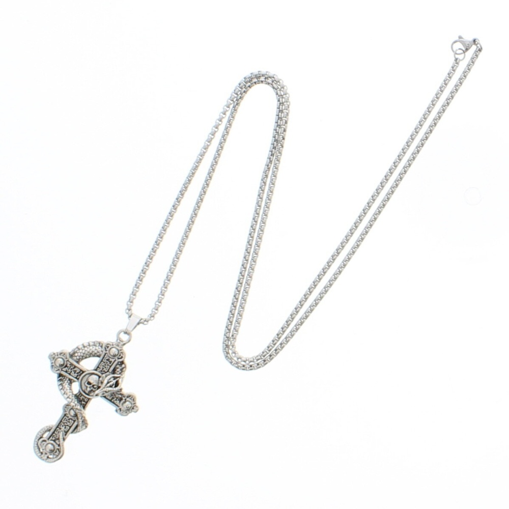 Zac's Alter Ego - Skull Cross & Snake Pendant on Adjustable Chain Halskette - Silberfarben
